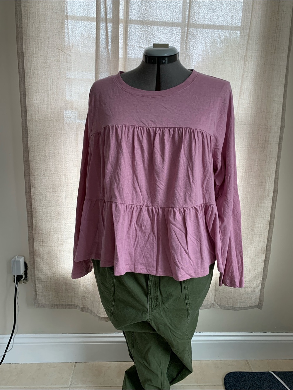 Sonoma Mauve Tiered Long-Sleeve Peplum Top